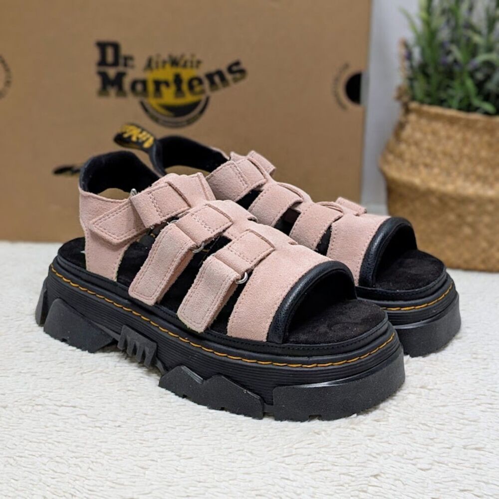 Dr. Martens Mattison 3 Strap Powder Pink Suede Leather Platform Sandals UK 6 NIB